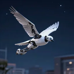 a robotic bird flying in the night sky