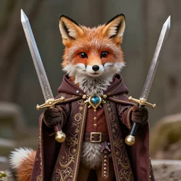 photorealistic real life foxfolk wizard druid as a furry muppet plush wearing a fancy elven cloak and holding a sentient scimitar, photography, national geographic, sesame street