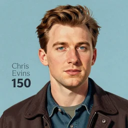 “Chris Evans portrait, color vintage magazine illustration 1950”
