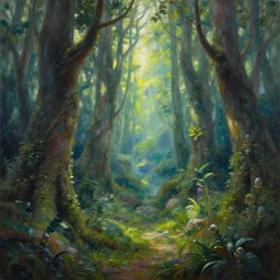 oil painting of fantasy magic forest, by greg rutkowski, albert bierstadt, 4 k, high detail, bright, high contrast