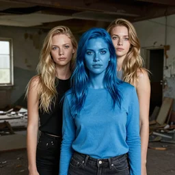 a beautiful 8 5 mm f 1. 8 commercial photography portrait of a blue young woman that looks like a combination of doutzen kroes and yolandi visser in an urbex setting, photography by erwin olaf