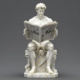 a statue made of white marble with gold veins, of klay thompson reading the newspaper, full body shot, perfect symmetrical body, perfect symmetrical face, hyper realistic, hyper detailed, by johannen voss, by peter kemp, by monia merlo, by michelangelo, octane render, blender, 8 k