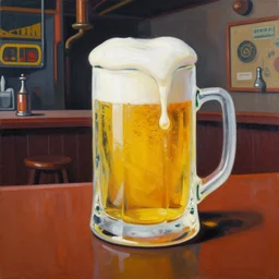 greg manchess still life painting of a delicious mug of beer in an empty dieselpunk bar, organic painting, matte painting, bold shapes, hard edges, street art, trending on artstation, by huang guangjian and gil elvgren and sachin teng