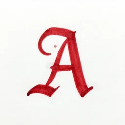 gothic handwritten red letter a in a white background,