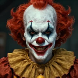 close - up of a creepy clown, concept art, digital art, highly detailed