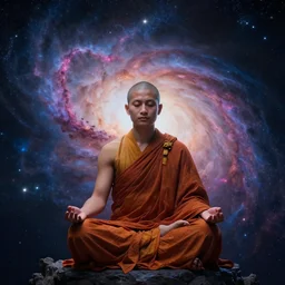 energy meditating monk in space, nebula, stars, realistic, beautiful texture, beautiful graphics, fantasy artwork, very beautiful scenery, hd, hdr, ue 5, ue 6, unreal engine 5, cinematic 4 k wallpaper, 8 k, ultra detailed