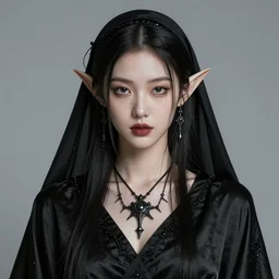 elf sorceress character portrait wearing black silk, concept art, intricate details, highly detailed photorealistic portrait in the style of adam hughes, seseon yoon, artgerm and warren louw