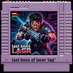 A beautiful, highly detailed illustration of the intimidating 'last boss of laser tag' in an NES instruction manual