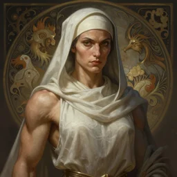 portrait of a female monk, muscular, upper body, D&D, fantasy, intricate, cinematic lighting, highly detailed, digital painting, artstation, concept art, smooth, sharp focus, illustration, art by Artgerm and Greg Rutkowski and Alphonse Mucha