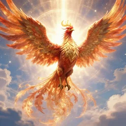 a gigantic phoenix god ascending to heaven, godly, fantasy, light, bright, artstation, digital art,