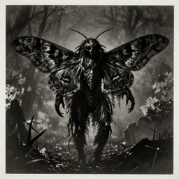 a concept art of the mothman, horror vibe, creepy atmosphere, night time, old photo