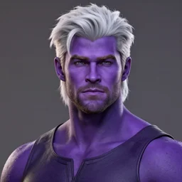 Chris Hemsworth with purple skin and white hair, detailed digital art, 4k, HD, trending on artstation