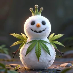 octane render of cartoon cannabis character snowball
