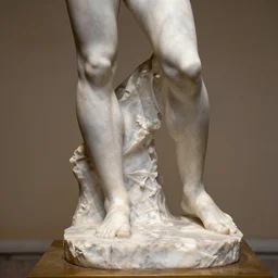 stunning close up photograph of marble sculpture of strong masculine man's legs made of marble. Sculpture is on top of fine gold base, masculine texture background, 40mm lens, shallow depth of field, split lighting