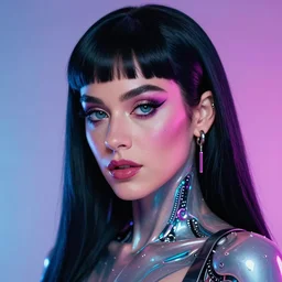 katy perry as a humanoid alien cyborg, by wlop, digital art, portrait, closeup, neon