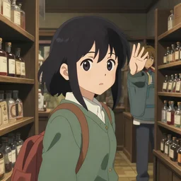 anime visual, portrait of a young female traveler in a alchemist's potion shop interior shopping, cute face by ilya kuvshinov, yoshinari yoh, makoto shinkai, katsura masakazu, moody, dynamic perspective pose, detailed facial features, kyoani, rounded eyes, crisp and sharp, cel shade, lomography