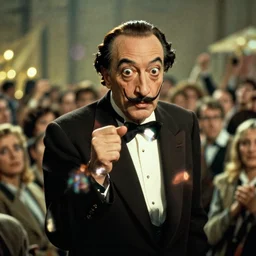 the long shot of drunk salvador dali in the role of emperor | crowd of people | still frame from the prometheus movie by ridley scott and alejandro jodorowsky with cinematogrophy of christopher doyle, anamorphic bokeh and lens flares, 8 k, higly detailed masterpiece