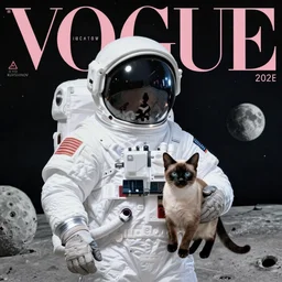 astronaut, pet siamese cat on moon, vogue magazine, instagram fashion, elle magazine, ilya kuvshinov, john singer sargent, watercolor painting, shaft anime key visual, trending on artstation, solarpunk, intricate, abstract