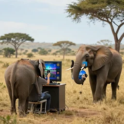Two elephants playing videogames