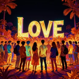 love, groups of people in infrared thermal colors, from behind, rebirth, wide angle, cinematic atmosphere, elaborate, highly detailed, thermal heat colors, dramatic lighting