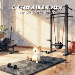 watercolor illustration style, cute cats training in gym