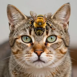 cat looks like a bee. hyperdetailed photorealism