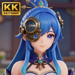 genshin impact screenshot, an ancient chinese princess with steampunk mask, dynasty warriors, 3 d anime, unity, 8 k, blue color scheme, headshot, highly detailed, smooth, aesthetic