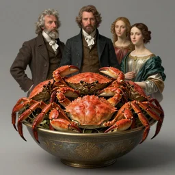crabs and humans in a bowl!!!!!!!!! by Lajos Berán, Albert Bierstadt, Robert Henderson Blyth, Claude Bonin-Pissarro, Sandro Botticelli, unreal Engine Fantasy Illustration. award winning, Artstation, Hyperdetailed, 8k resolution