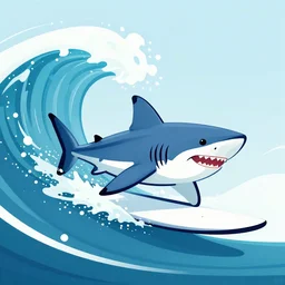 A shark surfing on a wave, vector art