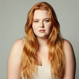 brooke ashling, a curvy, radiant, bubbly, 2 5 - year - old canadian plus - size model, long strawberry - blond hair, creamy skin, portrait, 8 5 mm canon f 1. 2 lens, inspired by diane arbus