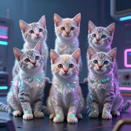 iridescent kittens cyperpunk 2 0 7 7, unreal engine 5, 8 k ultra realistic, hyperdetailed, volumetric lighting, extremely high quality - 9