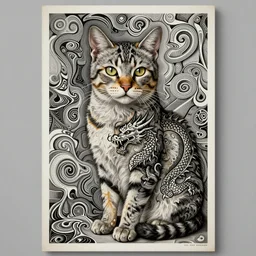 an award winning anamorphosis portrait painting of a feline with a dragon tattoo, inspired by lise deharme, albrecht durer, abstract, a level art, intricate, pop surrealism, digital poster, ornately detailed, photorealism, trending in artstation