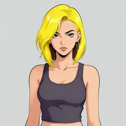 character portrait of a cool girl with dyed yellow hair, wearing a tanktop, lesbian, highly detailed, stylized, medium shot, vector line art, clean cel shaded vector art, by ross tron, lois van baarle, artgerm, helen huang, makoto shinkai, ilya kuvshinov, rossdraws