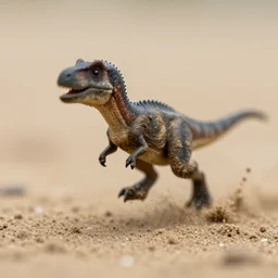 macro photo by national geographic of a tiny muddy dinosaur jumping out through sand, fast shutter speed, motion blur, tiny gaussian blur, insanely detailed, insanely intricate, depth of field, low contrast, wide aperture, action photography