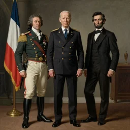 “A XVIII century painting of Joe Biden as the commander of the Federation Army, standing beside Lincoln”