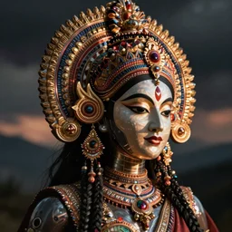 a beautiful cyborg made of indian ceremonial maske