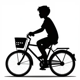 a silhouette of a boy riding a bike with basket in front of it flying, a silhouette of trees and big grass, big shiny moon on the background