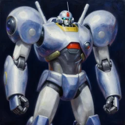 an intricate oil painting of a giant anime robot with rounded and circular parts by steve henderson and mark brooks