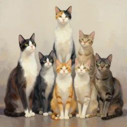artwork of really tall sitting cats by anato finnstark, by karol bak, by koda kazuma, brush strokes, 4 k resolution
