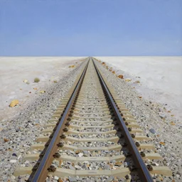 railway tracks going into the distance, salar de uyuni, single point perspective, painting