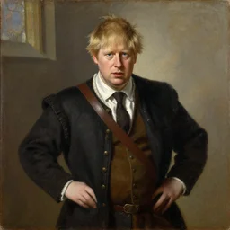 boris johnson as a peasant from 1 2 th century england, exhibited in the british museum, oil on canvas, art, restored painting