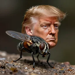 a macro photograph of a fly with donald trump head and face