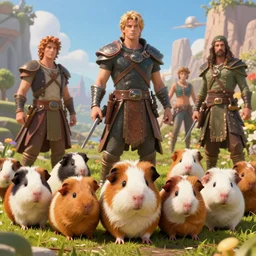 hyper realistic cute guineapigs everywhere, by simon stalenhag, frank frazetta, greg rutkowski, beeple, yoko taro, christian macnevin, wlop and krenz cushart, epic fantasy character art, volumetric outdoor lighting, midday, high fantasy, cgsociety, cheerful colours, full length, exquisite detail, post - processing, masterpiece, cinematic