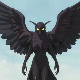 photo of mothman with giant wings , cel animation by Manabu Oshashi and Satoshi Kon, professionally post-processed , beautiful, scary, symmetry accurate features, epic, octane rendered, anime masterpiece, accurate