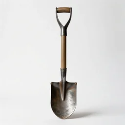 vintage shovel, commercial catalog photo, isolated on a pure white background, centered, entire object in frame, sharp focus, soft studio lighting