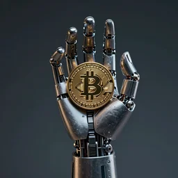 mechanical cybernetic hand holding a bitcoin. centered. horror cyberpunk dystopia style. highly detailed 8 k. intricate. nikon d 8 5 0 3 0 0 mm. award winning photography.