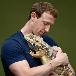 mark zuckerberg cuddling with a human sized lizard