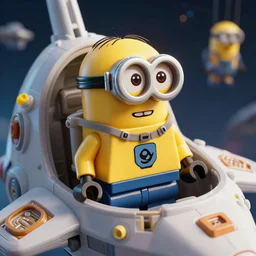 lego minion astronaut in the spaceship by goro fujita and greg rutkowski, realism, sharp details, cinematic, highly detailed, digital, 3 d, yellow colors