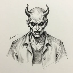 sketch of an asylum prisoner, very devilish,