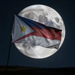 a trans flag being projected onto the moon in the night sky
